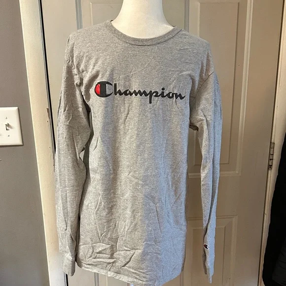 Champion Gray Logo Long Sleeve Shirt - Picture 1 of 5